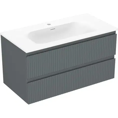 Kúpeľňový nábytok MEXEN/S - Rivel kúpeľňová skrinka 90 cm s umývadlom Vela, 2 zásuvky, reliéf, grafit mat/biela mat - 91A20-09047-2-BFF66-W23M0 91A20-09047-2-BFF66-W23M01