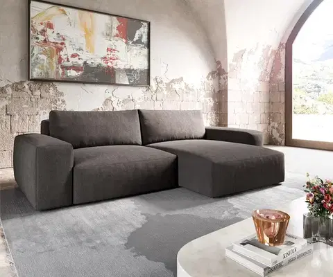Rohové sedacie súpravy DELIFE Rohová pohovka Lanzo XL 270x180 cm mikrovlákno khaki-hnedá variabilné ležadlo
