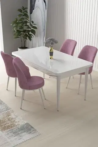 Jedálenské sety Dining Table & Chairs Set (5 Pieces) Nil - White, Pink