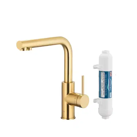 Kuchynské batérie KFA - Duero pure basic, filtrujúci s otočnou výtokovou armatúrou, PVD brúsené svetlé zlato + filter hydro+ 6623-912-39