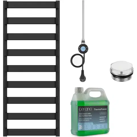 Doplnky do kúpeľne CERANO - Kúpeľňový elektrický radiátorový set Adriano - WIFI - 600W - čierna matná - 1200x500 mm CER-594574