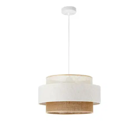 Svietidlá  Závesný luster BOHO na lane 1xE27/60W/230V, priemer 40 cm, biela/juta H0177