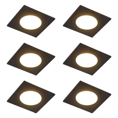 Zapustené svietidlá Sada 6 moderných zapustených bodových svetiel čierna vrátane LED 3-stupňové stmievateľné IP65 - Simply