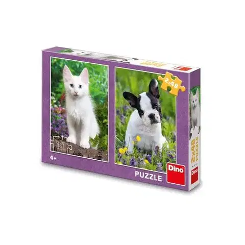 Do 49 dielikov Dino Toys Puzzle Buldoček a mačiatko 2x48 Dino