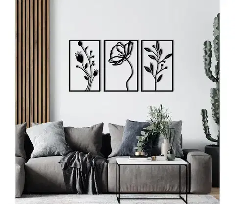 Obrazy  SADA 3x Nástenná dekorácia 78x39 cm kvety kov 279ENZ1241