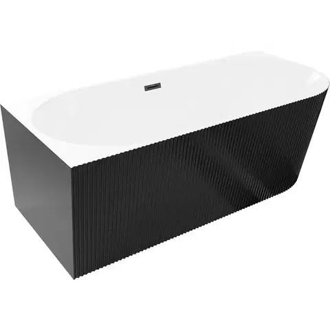 Vane MEXEN/S - Silo voľne stojaca rohová vaňa ľavá reliéf 150 x 75, biela/čierna, sifón a prepad čierna 52891507575L-70