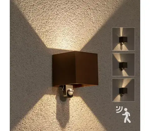 Svietidlá BRILAGI - LED vonkajšie nástenné svietidlo so senzorom CUBE LED/6W/230V hnedé IP65 WO-HR60432S-LED-OEM-RUST