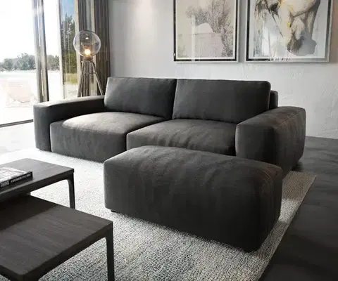 Veľké pohovky DELIFE Veľká pohovka Lanzo XL 270x130 cm imitácia kože vintage antracitová s taburetom