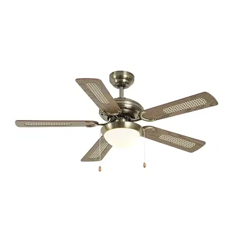 Stropné ventilátory Stropný ventilátor mosadz s drevenou potlačou a ratanom 105 cm s ťahovým spínačom - Mistral Majas