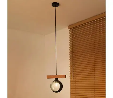 Svietidlá  - Luster na lanku IRONLINE 1xE27/15W/230V borovica dub/čierna 70415
