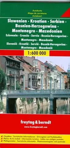 Do auta Slovinsko, Chorvátsko, Bosna, Srbsko, Čierna Hora mapa 1:600 000