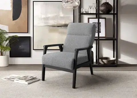 Kreslá ALBERTO retro čalúnené kreslo, šedá/wenge