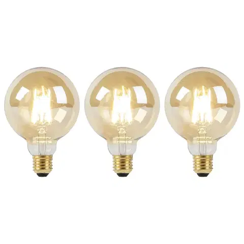 LED osvetlenie Sada 3 LED žiaroviek E27 Dim to Warm G95 zlatá 8W 806lm 2000-2700K
