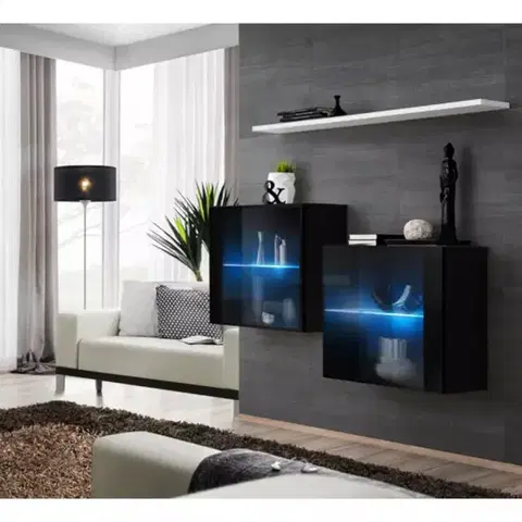 Komody do spálne Komoda+Polička Switch Sb III Led Čierna /Biely