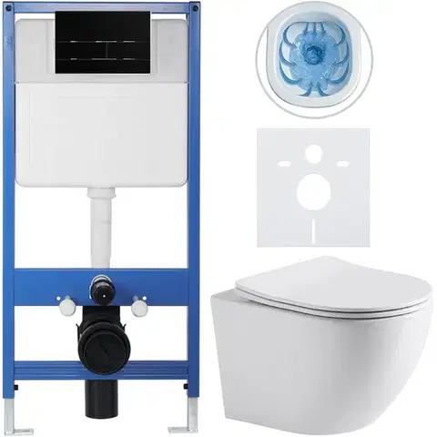 Záchody CERANO - Kompletný WC set Profi/Cesso - biela lesklá - WC tlačidlo Line/Čierna lesklá - predstenová inštalácia - 49x36 CER-8050BD84241