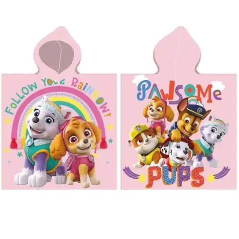 Osušky pre bábätká Detské pončo PAW PATROL ružový 55x110cm Faro Tiahome