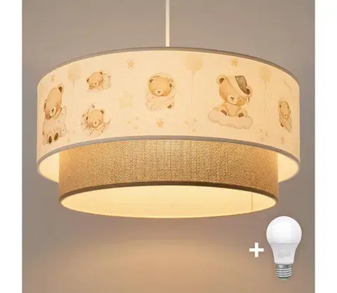 Svietidlá BRILAGI- LED Detský luster na lanku BOBO 1xE27/60W/230V pr. 40 cm biela/béžová/medvedík 8590828051329