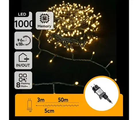 LED osvetlenie  B.V.  - Vonkajší LED reťazec 1000 LED / 8 režimov, 53 m, IP44, teplá biela B103031PV