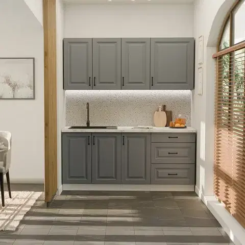 Modulový kuchynský nábytok Kuchynská linka Stilo Dustgrey/Biely 180cm bez pracovnej dosky