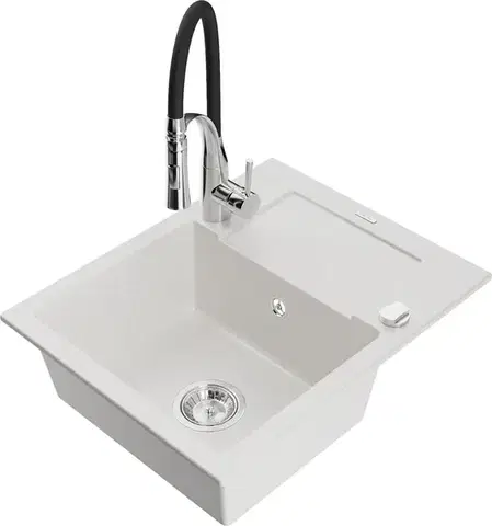 Kuchynské drezy MEXEN/S MEXEN/S - Enzo granitový drez 1 s odkvapkávačom vrátane batérie Aster, biela 6506-20-73450-07
