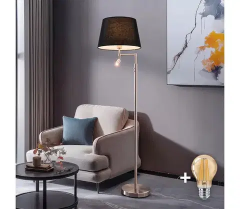 Lampy BRILAGI - LED Stojacia lampa CERIA 1xE27/60W/230V + LED/2,1W matný chróm/čierna EG32514+EG781038