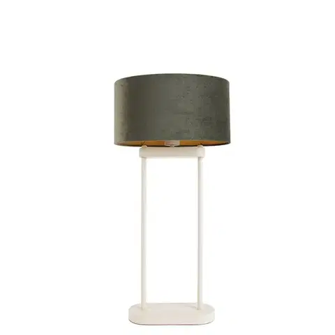 Stolné lampy Stolná lampa béžová so zeleným oválnym tienidlom a zlatým interiérom 35 cm - Thijmen