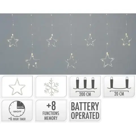 Vianočné osvetlenie Kinekus Svetlo vianočné hviezdy/vločky 100/112 LED teplé biele s funkciami, batérie, s časovačom