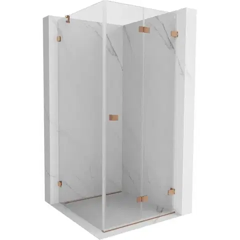 Sprchovacie kúty MEXEN/S - Lunar-F sprchovací kút skladacie dvere pravá 100 x 100, transparent, měď kartáčovaná 836-100-100-65-00-P