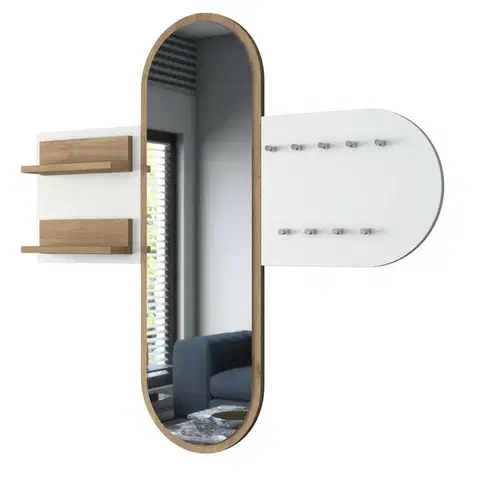 Nemý sluha Nástenný vešiak so zrkadlom Pomi White and Walnut