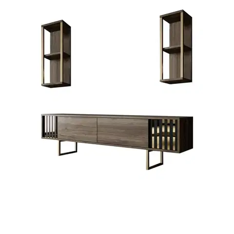 Konferenčné stolíky Televízny stolík s policami Linie Walnut and Gold
