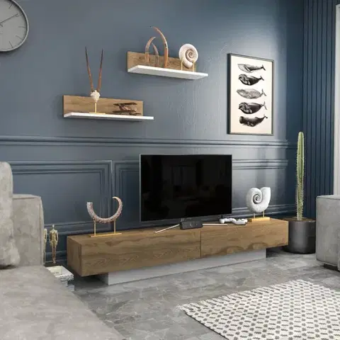 Obývacie steny TV skrinka / Obývacia stena Lusi - White, Oud Oak