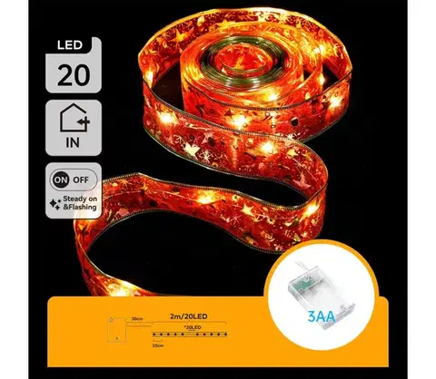 Vianočné dekorácie  B.V.  - LED reťaz 20xLED/3xAA 2m teplá biela červená B103033XF