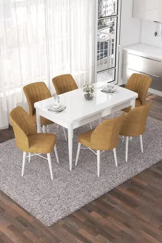 Jedálenské sety Extendable Dining Table & Chairs Set (7 Pieces) Nef - White, Cappuccino