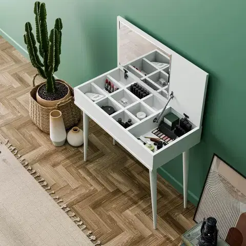Kozmetický stolík RALPH vyklápací toaletný stolík, biela