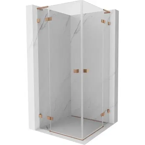 Sprchovacie kúty MEXEN/S - Lunar L Duo sprchovací kút dvere krídlové 70 x 70, transparent, meď kartáčovaná 834L-070L-070P-65-00