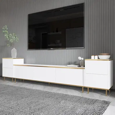 Obývacie steny TV skrinka / Obývacia stena Imaj - White, Gold