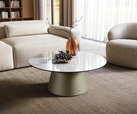 Konferenčné stolíky DELIFE Konferenčný stolík Edge okrúhly 90×90 cm keramika onyx perla Borna titánová farba