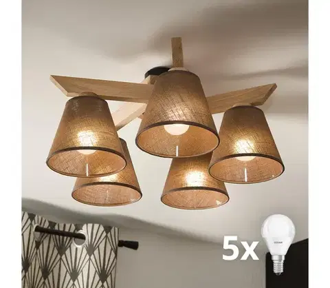 Svietidlá BRILAGI - LED  Prisadený luster ANTHONY 5xE14/40W/230V dub/hnedá 8590828610762