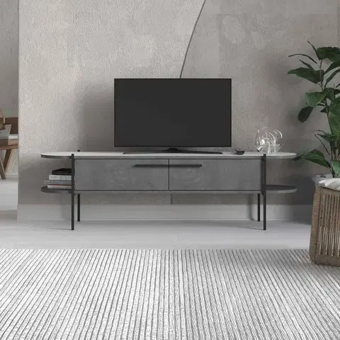TV stolíky Industriálny televízny stolík WHISPER, retro sivá/biela
