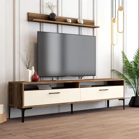 Obývacie steny TV skrinka / Obývacia stena Istanbul - Walnut, Cream