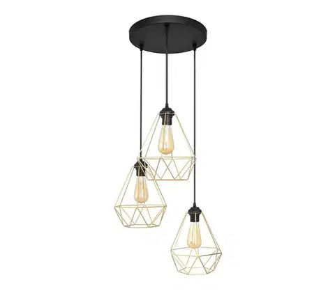 Svietidlá  Luster na lanku KARO 3xE27/15W/230V zlatá/čierna W-KD 1311/3 BK-B GO MAT
