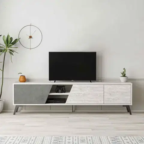 TV stolíky TV stolík DINO, antická biela / retro šedá
