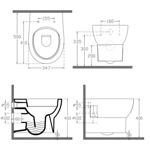 Záchody ISVEA - ABSOLUTE závesná WC misa, Rimless, 35x50cm, biela 10AB02002