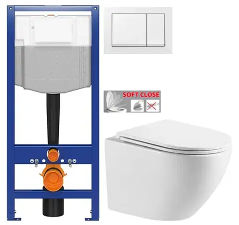 Závesné wc sety CERSANIT predstenový inštalačný systém s bielym tlačidlom K97-516 + WC INVENA LIMNOS /VÍROVÉ SPLACH/ WITH SOFT  se sedlem RIMLESS K97-526 516 LI1