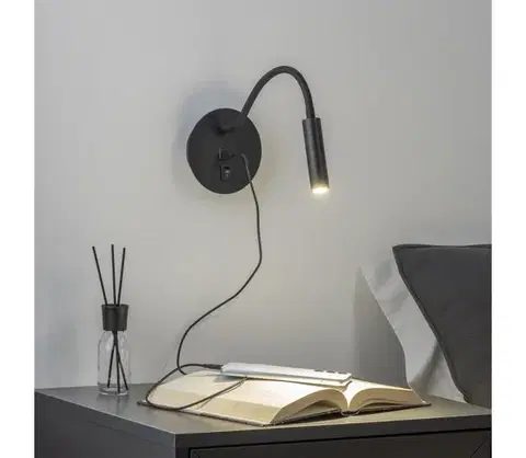 Svietidlá BRILAGI - LED Flexibilná nástenná lampa s USB portom MAYA LED/3W/230V čierna BRI101