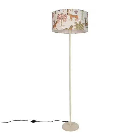 Stojace lampy Japandi stojaca lampa béžová s viacfarebným tienidlom so zvieracím vzorom 50 cm - Simplo