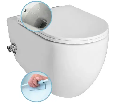 Záchody ISVEA - INFINITY CLEANWASH závesná WC misa, integrovaná batéria a bidetová spŕška, Rimless, 36,5x53cm, biela 10NFS9217I