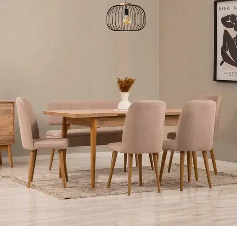 Jedálenské sety Jedálenský set s rozkladacím stolom a stoličkami (6 kusov) Vina - Atlantic Pine, Stone
