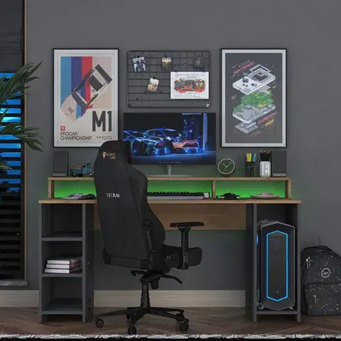 Písacie stoly DESK písací stôl s kontajnerom na PC, orech/antracit