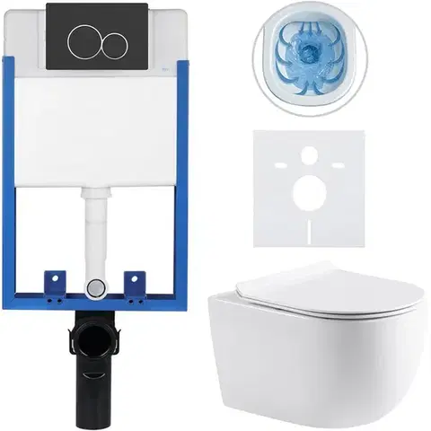 Záchody CERANO - Kompletný WC set Profi/Felci - biela lesklá - WC tlačidlo Duo/Čierna matná - pre zamurovanie - 52,5x36 CER-8050BD84316